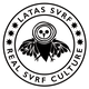 Búho estilizado en el centro de un círculo con texto "LATAS SVRF REAL SVRF CULTURE" en el borde.