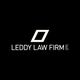 Logo of Leddy Law Firm with a stylized geometric shape on a black background.