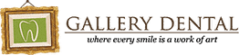 Gallery Dental logo with a tooth framed like art and the slogan "where every smile is a work of art."