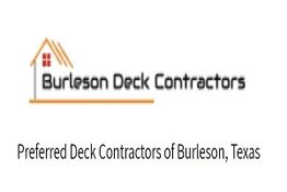 Logo of Burleson Deck Contractors with a house icon, and text about their services in Texas.