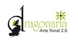 Logo de Dragonaria con texto "Arte floral 2.0" y una silueta de dragón y flor verde.