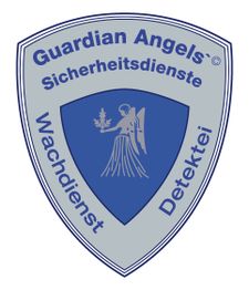 Wappen: Guardian Angels Sicherheitsdienste, Wachdienst, Detektei, mit Engel-Motiv in Blau.