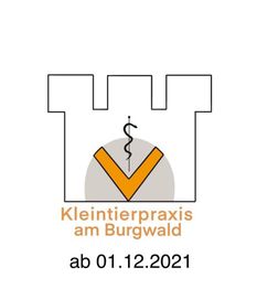 Logo der Kleintierpraxis am Burgwald, Startdatum: 01.12.2021, mit Burgmauer und Äskulapstab.