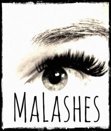 Nahaufnahme eines Auges mit langen Wimpern. Darunter steht in Großbuchstaben „MALASHES“.