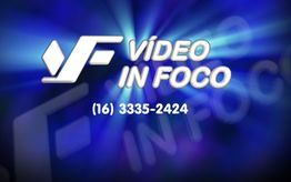 Logo "Vídeo In Foco" com contato (16) 3335-2424 em fundo azul.