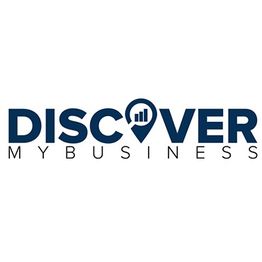 "Discover My Business logo with a pin and chart icon inside the 'O' of 'Discover.'"