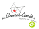 Logo mit Clown-Nase und Schriftzug "www.Clownerie-Comedie.de" in schwarz. Grüne Blume unten rechts.