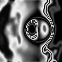 Abstraktes Schwarz-Weiß-Muster mit wirbelnden und wellenartigen Formen.