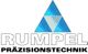 Ein blaues und graues Dreieck über dem Text "RUMPEL PRÄZISIONSTECHNIK".