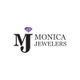 Logo of Monica Jewelers with a purple gem above the letter "J".