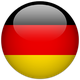 Eine runde, glänzende Flagge Deutschlands in Schwarz, Rot und Gold.