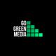 Logo mit Text "Go Green Media" und grünen Quadraten in aufsteigender Formation auf schwarzem Hintergrund.