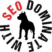 Silhouette of a dog with "Dominate with SEO" text in a circle.
