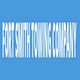 Text in bold reads "FORT SMITH TOWING COMPANY" on a blue background.