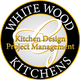 White Wood Kitchens logo with the words "Kitchen Design Project Management."