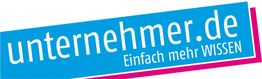 Blaues Logo mit weißem Text "unternehmer.de" und Slogan "Einfach mehr WISSEN" darauf.