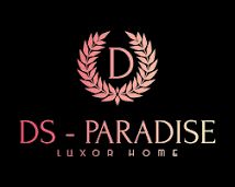 Logo mit Schriftzug "DS - PARADISE LUXOR HOME", umgeben von einem Lorbeerkranz, auf schwarzem Hintergrund.