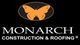 Orange butterfly logo with "Monarch Construction & Roofing" text on black background.