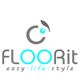 "FLOORit-Logo mit Slogan 'easy life style' in grau und blau."
