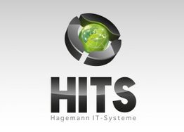 Logo von Hagemann IT-Systeme: Schwarze Kreise um grünen Globus, Text "HITS" darunter.