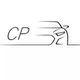 Stilisiertes Auto und Buchstaben "CP" in Schwarz, auf weißem Hintergrund.
