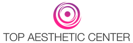 Logotipo con texto "Top Aesthetic Center" y diseño circular en tonos rosa y morado.