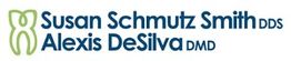 Dental practice logo with two names: Susan Schmutz Smith DDS and Alexis DeSilva DMD.
