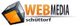 Logo von Webmedia Schüttorf mit 3D-Würfel und orange-grauer Farbgestaltung.