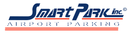 Logo of SmartPark Inc. featuring bold text and lines, indicating airport parking services.
