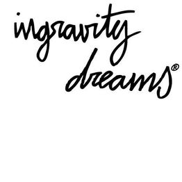 Texto en cursiva: "ingravity dreams" con fondo blanco.