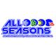 "All Seasons logo with icons for snowflake, leaf, sun, and wave, blue text underneath."