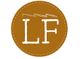 Círculo marrón con letras "LF" en blanco y líneas en zigzag arriba.