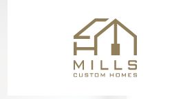 Logo of Mills Custom Homes featuring a stylized house design in brown on a white background.