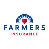 Farmers Insurance logo with a stylized red and blue shield design above the company name.