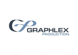 Logo mit Schriftzug „Graphlex Production“, blau und schwarz auf weißem Hintergrund.
