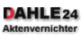 Schwarz-rote Schrift: "DAHLE 24 Aktenvernichter" auf weißem Hintergrund.