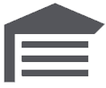Icon of a building with horizontal lines, resembling a garage or storage door.
