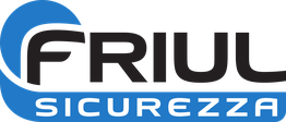 Logo di Friul Sicurezza con testo nero e blu, simbolo stilizzato a sinistra.