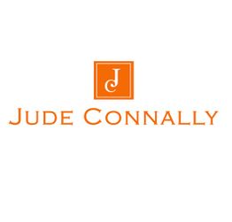 Orange logo with a "J" above the text "Jude Connally" on a white background.