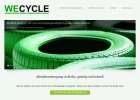 Screenshot einer Website mit grünem Reifen und „Wecycle“ Logo, Menü oben.