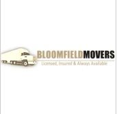 Truck logo with "Bloomfield Movers" text, labeled "Licensed, Insured & Always Available."