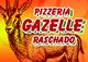 Illustration einer Gazelle vor orange-rotem Hintergrund, Text: "Pizzeria Gazelle Raschado".