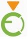Grünes "e" mit orangefarbenem Dreieck darüber auf weißem Hintergrund.