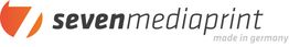 Logo von sevenmediaprint mit rot-weißem Kreis und Schriftzug "made in germany" in Grau.