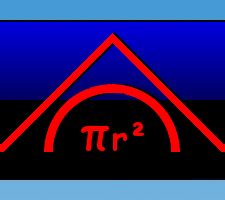 Rotes Dreieck und Kreis auf blau-schwarzem Hintergrund, mit der Formel πr² in der Mitte.