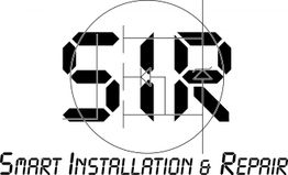 Logo mit "SIR" im Kreis, darunter Text "Smart Installation & Repair" in technischer Schriftart.
