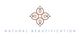 Embleem met bloemmotief en tekst: "Natural Beautification".