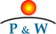 Logo mit Sonnenball und Schriftzug "P&W" darunter, über einer gebogenen schwarzen Linie.