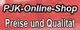 Textgrafik: "PJK-Online-Shop - Preise und Qualität" auf rotem Hintergrund.