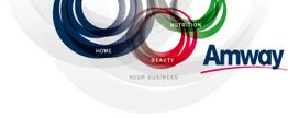 Gekreuzte Kreise mit den Worten "Home", "Nutrition", "Beauty" und Amway-Logo rechts.